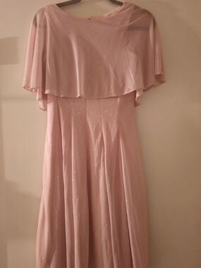 Elegant Pink Sparkle Cape-Shoulder Dress